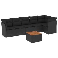 vidaXL 7-tlg. Garten-Sofagarnitur mit Kissen Schwarz Poly Rattan