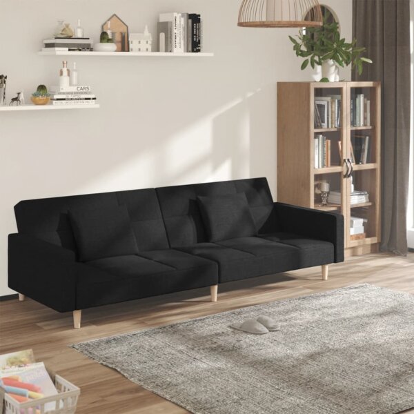 vidaXL Schlafsofa 2-Sitzer mit 2 Kissen Schwarz Stoff