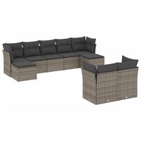 vidaXL 9-tlg. Garten-Sofagarnitur mit Kissen Grau Poly Rattan