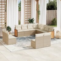 vidaXL 11-tlg. Garten-Sofagarnitur mit Kissen Beige Poly...