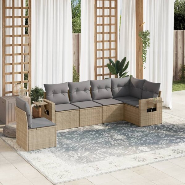 vidaXL 6-tlg. Garten-Sofagarnitur mit Kissen Beige Poly Rattan