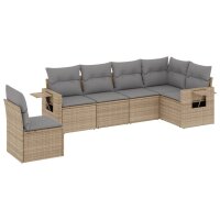 vidaXL 6-tlg. Garten-Sofagarnitur mit Kissen Beige Poly Rattan