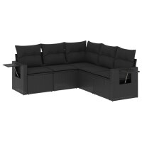 vidaXL 5-tlg. Garten-Sofagarnitur mit Kissen Schwarz Poly...