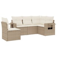 vidaXL 5-tlg. Garten-Sofagarnitur mit Kissen Beige Poly...