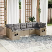 vidaXL 7-tlg. Garten-Sofagarnitur mit Kissen Beige Poly...