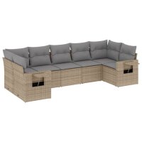 vidaXL 7-tlg. Garten-Sofagarnitur mit Kissen Beige Poly...