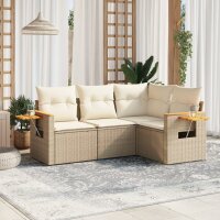 vidaXL 4-tlg. Garten-Sofagarnitur mit Kissen Beige Poly...