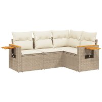 vidaXL 4-tlg. Garten-Sofagarnitur mit Kissen Beige Poly...