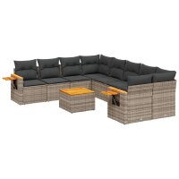 vidaXL 9-tlg. Garten-Sofagarnitur mit Kissen Grau Poly Rattan