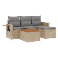 vidaXL 5-tlg. Garten-Sofagarnitur mit Kissen Beige Poly...