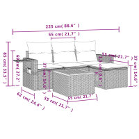 vidaXL 5-tlg. Garten-Sofagarnitur mit Kissen Beige Poly Rattan