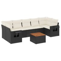 vidaXL 8-tlg. Garten-Sofagarnitur mit Kissen Schwarz Poly Rattan