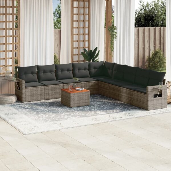 vidaXL 10-tlg. Garten-Sofagarnitur mit Kissen Grau Poly Rattan