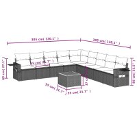 vidaXL 10-tlg. Garten-Sofagarnitur mit Kissen Grau Poly Rattan