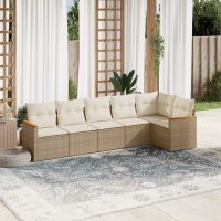 vidaXL 6-tlg. Garten-Sofagarnitur mit Kissen Beige Poly Rattan