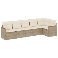 vidaXL 6-tlg. Garten-Sofagarnitur mit Kissen Beige Poly Rattan