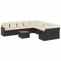 vidaXL 11-tlg. Garten-Sofagarnitur mit Kissen Schwarz Poly Rattan