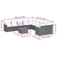 vidaXL 11-tlg. Garten-Sofagarnitur mit Kissen Schwarz Poly Rattan