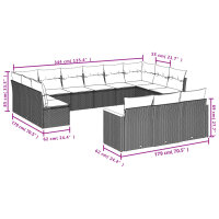 vidaXL 13-tlg. Garten-Sofagarnitur mit Kissen Schwarz Poly Rattan