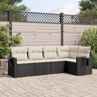 vidaXL 5-tlg. Garten-Sofagarnitur mit Kissen Schwarz Poly...