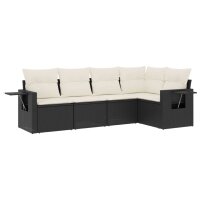 vidaXL 5-tlg. Garten-Sofagarnitur mit Kissen Schwarz Poly...