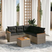 vidaXL 6-tlg. Garten-Sofagarnitur mit Kissen Grau Poly...