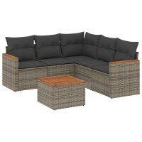 vidaXL 6-tlg. Garten-Sofagarnitur mit Kissen Grau Poly...