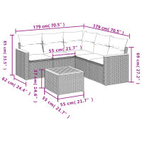 vidaXL 6-tlg. Garten-Sofagarnitur mit Kissen Grau Poly Rattan