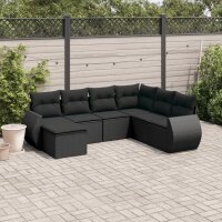 vidaXL 7-tlg. Garten-Sofagarnitur mit Kissen Schwarz Poly...