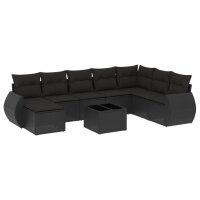 vidaXL 9-tlg. Garten-Sofagarnitur mit Kissen Schwarz Poly Rattan