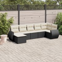 vidaXL 7-tlg. Garten-Sofagarnitur mit Kissen Schwarz Poly...