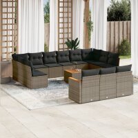 vidaXL 14-tlg. Garten-Sofagarnitur mit Kissen Grau Poly...