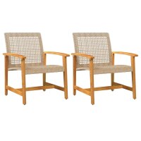 vidaXL Gartenst&uuml;hle 2 Stk. Beige Poly Rattan und Akazienholz