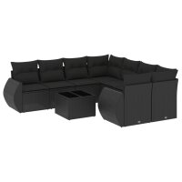 vidaXL 9-tlg. Garten-Sofagarnitur mit Kissen Schwarz Poly Rattan