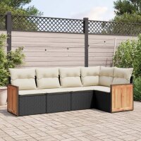 vidaXL 5-tlg. Garten-Sofagarnitur mit Kissen Schwarz Poly Rattan