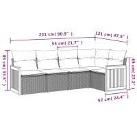 vidaXL 5-tlg. Garten-Sofagarnitur mit Kissen Schwarz Poly Rattan