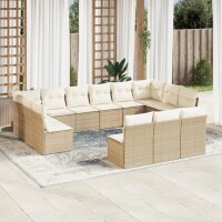 vidaXL 13-tlg. Garten-Sofagarnitur mit Kissen Beige Poly...