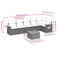 vidaXL 7-tlg. Garten-Sofagarnitur mit Kissen Grau Poly Rattan