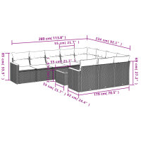 vidaXL 11-tlg. Garten-Sofagarnitur mit Kissen Schwarz Poly Rattan