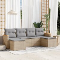 vidaXL 6-tlg. Garten-Sofagarnitur mit Kissen Beige Poly...