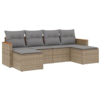 vidaXL 6-tlg. Garten-Sofagarnitur mit Kissen Beige Poly...