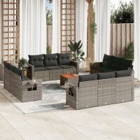 vidaXL 13-tlg. Garten-Sofagarnitur mit Kissen Grau Poly...