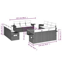 vidaXL 13-tlg. Garten-Sofagarnitur mit Kissen Grau Poly Rattan