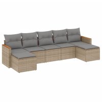 vidaXL 7-tlg. Garten-Sofagarnitur mit Kissen Beige Poly...