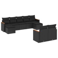 vidaXL 9-tlg. Garten-Sofagarnitur mit Kissen Schwarz Poly...