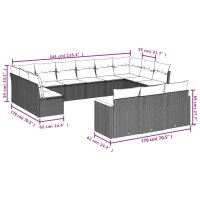 vidaXL 13-tlg. Garten-Sofagarnitur mit Kissen Grau Poly Rattan