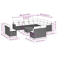 vidaXL 13-tlg. Garten-Sofagarnitur mit Kissen Grau Poly Rattan