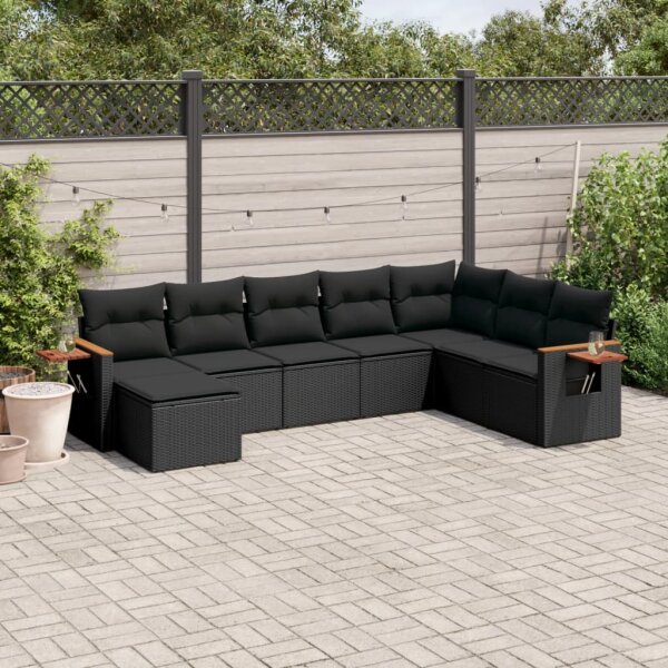 vidaXL 8-tlg. Garten-Sofagarnitur mit Kissen Schwarz Poly Rattan