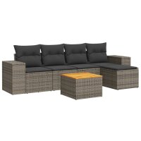 vidaXL 6-tlg. Garten-Sofagarnitur mit Kissen Grau Poly Rattan