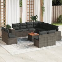 vidaXL 12-tlg. Garten-Sofagarnitur mit Kissen Grau Poly Rattan